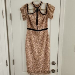 Just Me Elegant Lace Midi Dress in Cream and Black